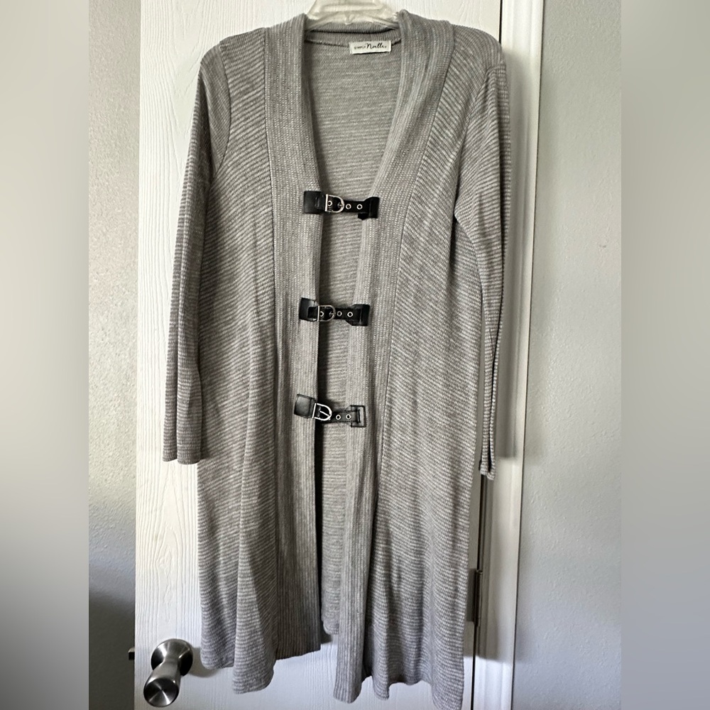 Grey knit long cardigan